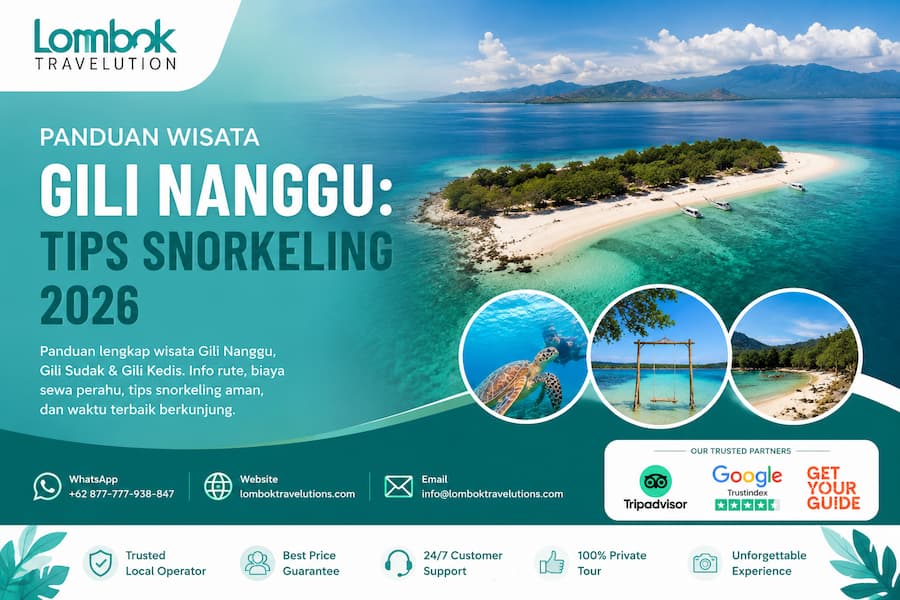 Wisata snorkeling di Gili Nanggu Lombok dengan air laut jernih dan pulau tropis, panduan lengkap wisata Gili Nanggu 2026