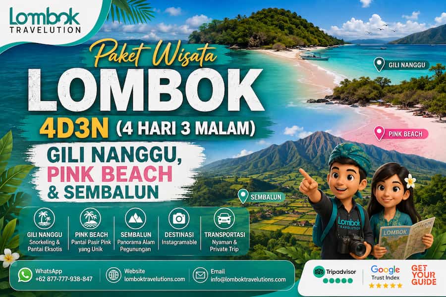 Paket wisata Lombok 4D3N Gili Nanggu, Pink Beach, dan Sembalun
