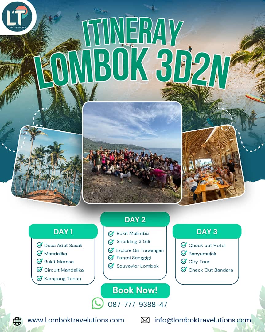 itinerary wisata lombok 3d2n untuk rombongan keluarga dan corporate gathering