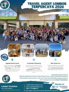 Poster resmi Lombok Travelutions sebagai Travel Agent Lombok terpercaya 2026 dengan legalitas CV resmi dan rating bintang 5.