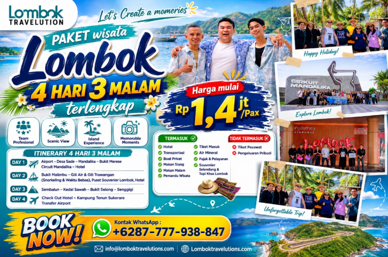 Paket Wisata Lombok 4 Hari 3 Malam Terlengkap - Lombok Travelutions