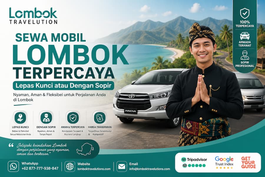 Sewa mobil Lombok terpercaya dari Lombok Travelution dengan pilihan lepas kunci atau sopir profesional untuk liburan, perjalanan bisnis, dan antar jemput bandara di Pulau Lombok.
