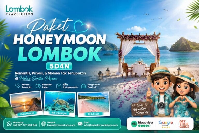 Paket honeymoon Lombok 5D4N dengan suasana pantai romantis dan destinasi wisata