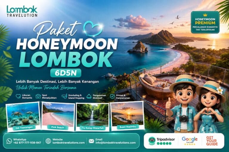 Paket honeymoon Lombok 6D5N dengan suasana pantai romantis dan destinasi wisata Lombok