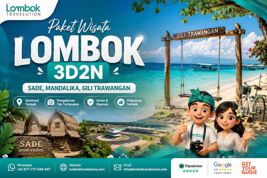 Paket Wisata Lombok 3D2N mengunjungi Desa Sade, Mandalika, dan Gili Trawangan