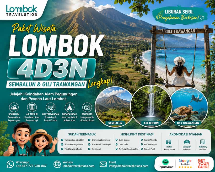 Paket wisata Lombok 4D3N Sembalun dan Gili Trawangan