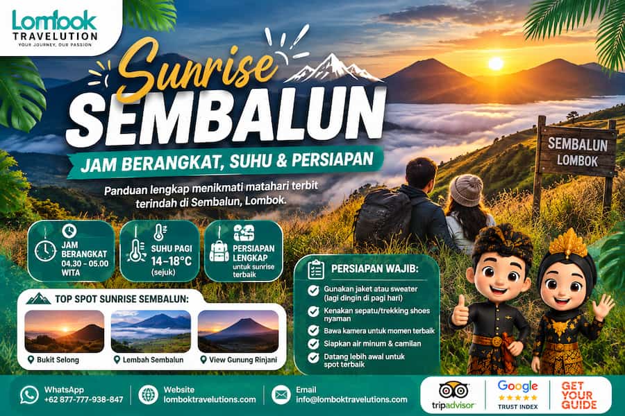 Sunrise Sembalun Lombok dengan informasi jam berangkat, suhu pagi, spot sunrise, dan persiapan