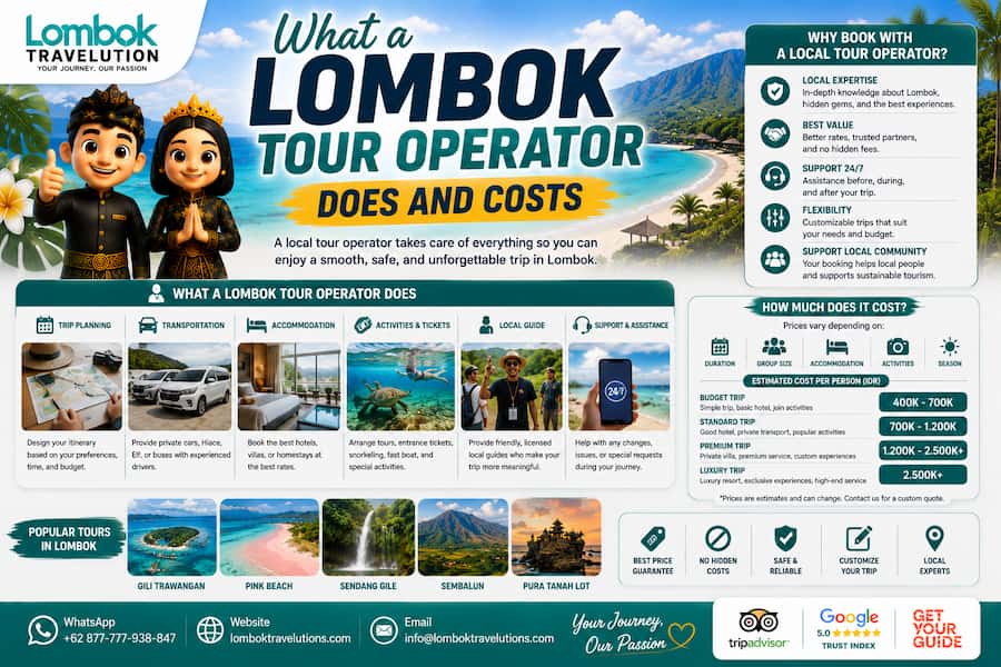 What a Lombok tour operator does and costs for trip planning, transport, accommodation, activities, and local guides