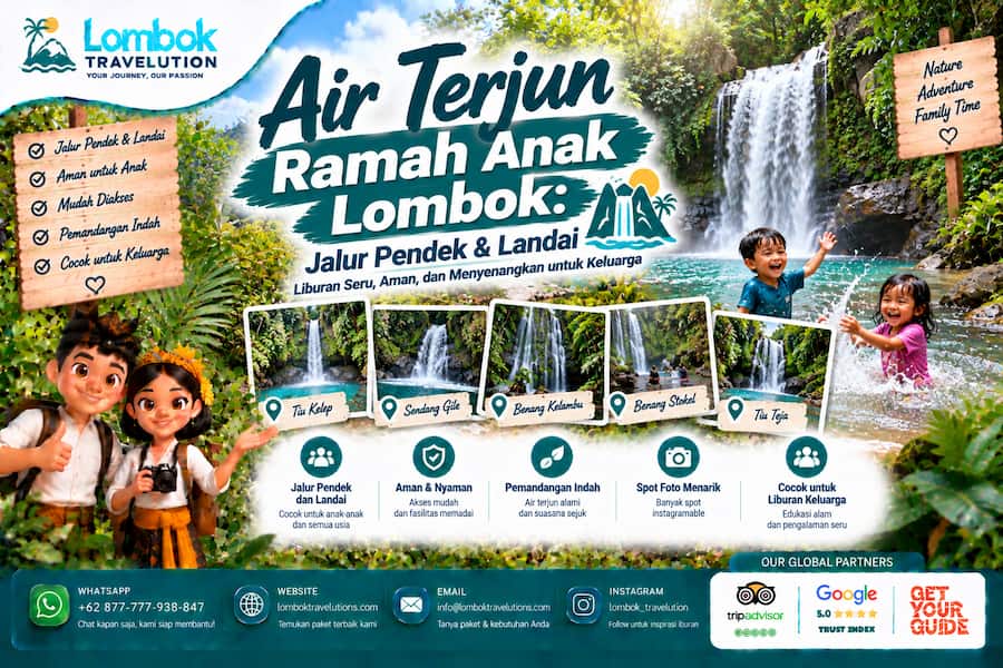 Air terjun ramah anak di Lombok dengan jalur pendek dan landai untuk liburan keluarga