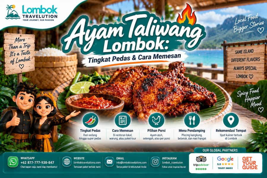 Ayam Taliwang Lombok dengan sambal pedas dan panduan tingkat kepedasan serta cara memesan