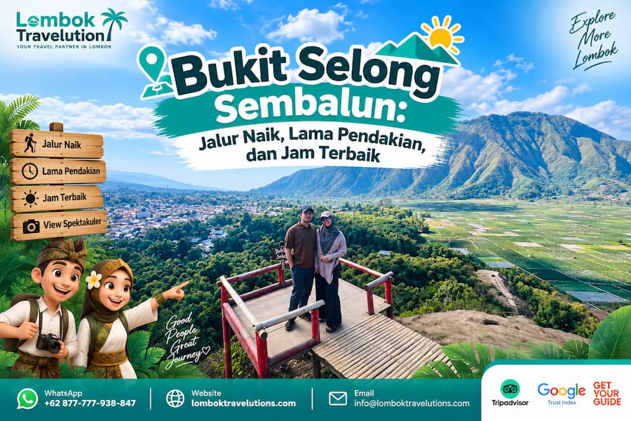 Pemandangan Bukit Selong Sembalun dengan jalur pendakian dan panorama perbukitan Lombok