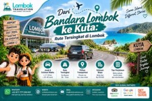 Rute dari Bandara Lombok ke Kuta Lombok melalui jalan utama dengan pilihan transportasi dan estimasi waktu perjalanan