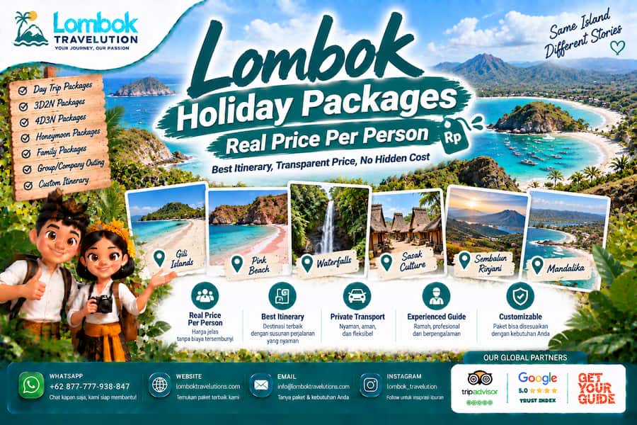 Lombok holiday packages with real price per person, flexible itineraries, private transport, and popular destinations