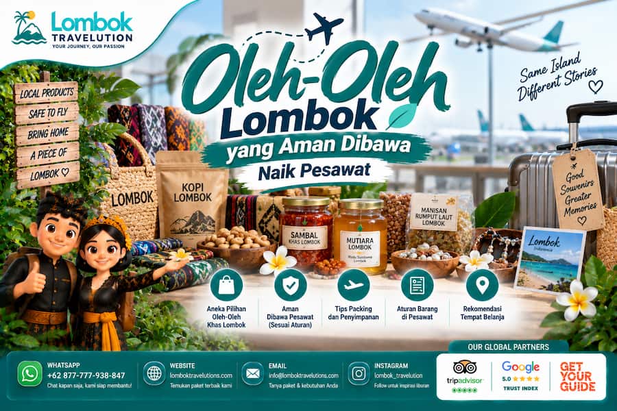 Oleh-oleh Lombok yang aman dibawa naik pesawat seperti kopi, makanan ringan, sambal kemasan, madu, dan kain khas Lombok
