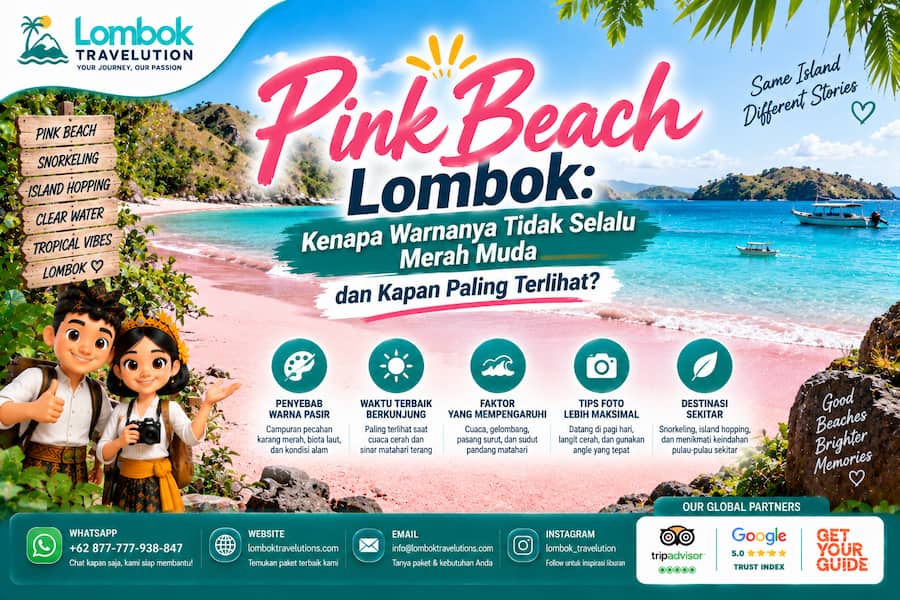 Pink Beach Lombok dengan pasir merah muda dan faktor yang memengaruhi warna pantai