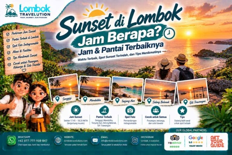 Sunset di Lombok dengan pemandangan matahari terbenam di pantai dan waktu terbaik menikmatinya